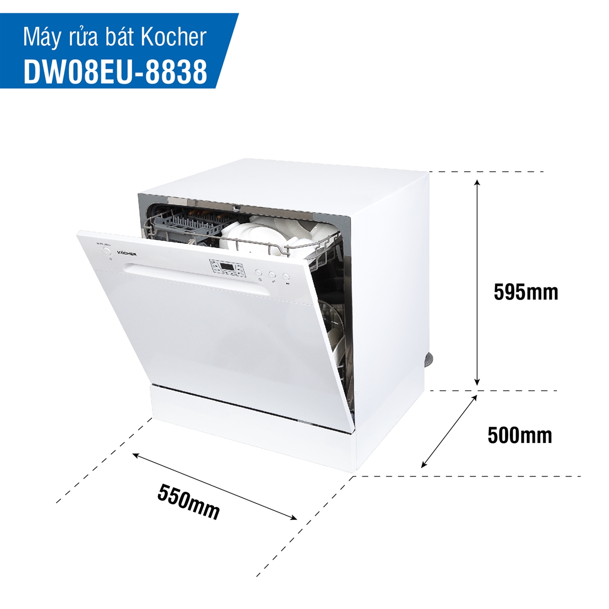 Kích thước máy rửa bát 8 bộ kocher
