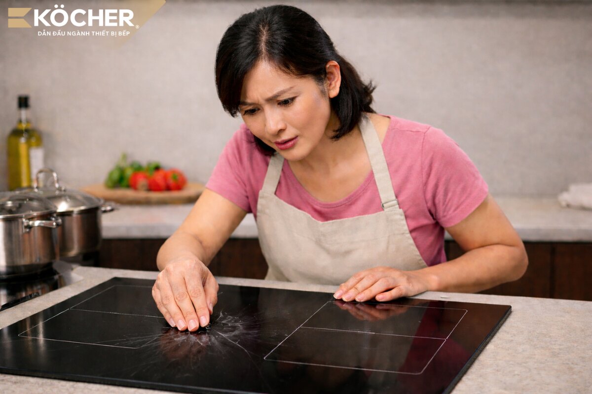 Mặt kính bị vỡ khiến nước thấm xuống bo mạch và linh kiện bên dưới, tăng nguy cơ rò điện.