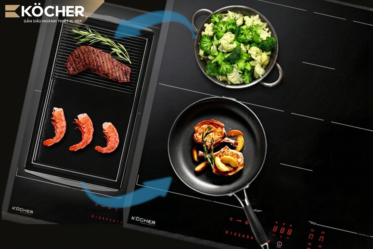 Đặc biệt, các dòng bếp từ có tính năng Flex Zone giúp người dùng đặt các dụng cụ nướng có hình dáng hoặc kích thước ngoại cỡ lên toàn bộ bề mặt vùng nấu