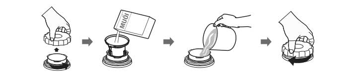 bo-muoi-vao-hop Hướng dẫn cho muối làm mềm nước vào hộp chứa đúng cách