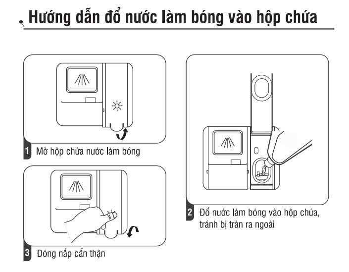 do-nuoc-lam-bong Hướng dẫn đổ nước làm bóng vào hộp chứa