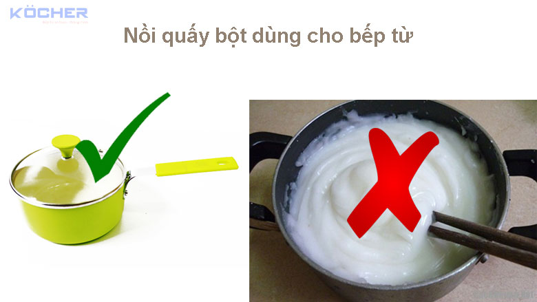 Nồi quấy bột cho bếp từ nên có cán cầm tay dài Nồi quấy bột cho bếp từ nên có cán cầm tay dài