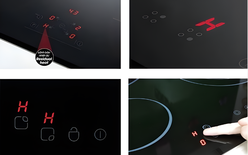 Ký hiệu chữ H màu đỏ cảnh báo nhiệt dư vùng nấu