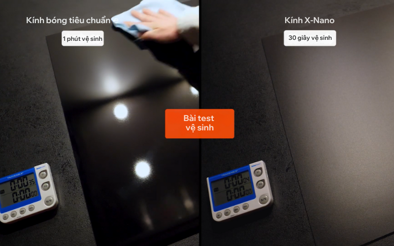 Thời gian vệ sinh bếp nhanh gấp đôi nhờ khả năng chống bám vết bẩn của mặt kính nhám.