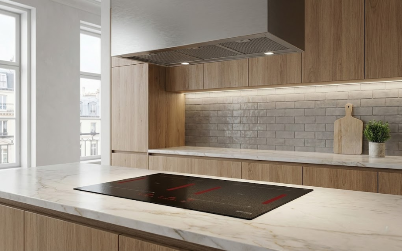 Thiết kế mặt kính satin mờ theo tiêu chuẩn Châu Âu giúp tôn vinh vẻ đẳng cấp và tinh tế cho không gian bếp hiện đại.