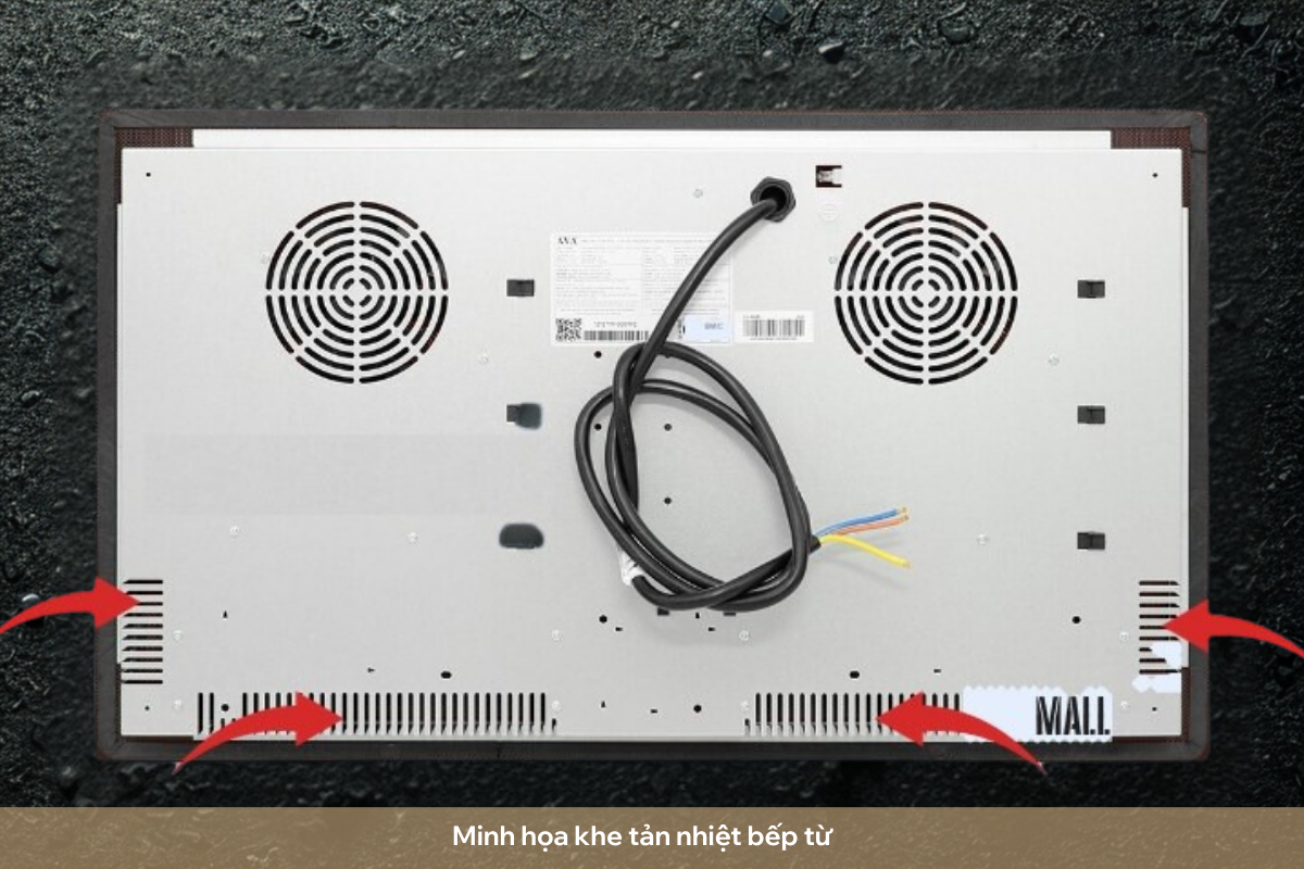 Bếp từ có khe tản nhiệt đối lưu.