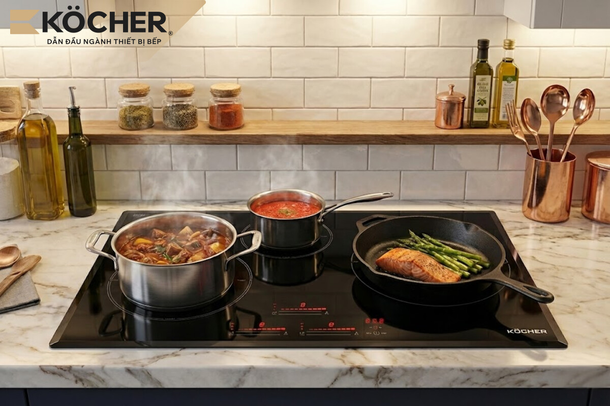 Bếp từ ba vùng nấu phù hợp cho gia đình nhiều thành viên hoặc những người đam mê nấu nướng.