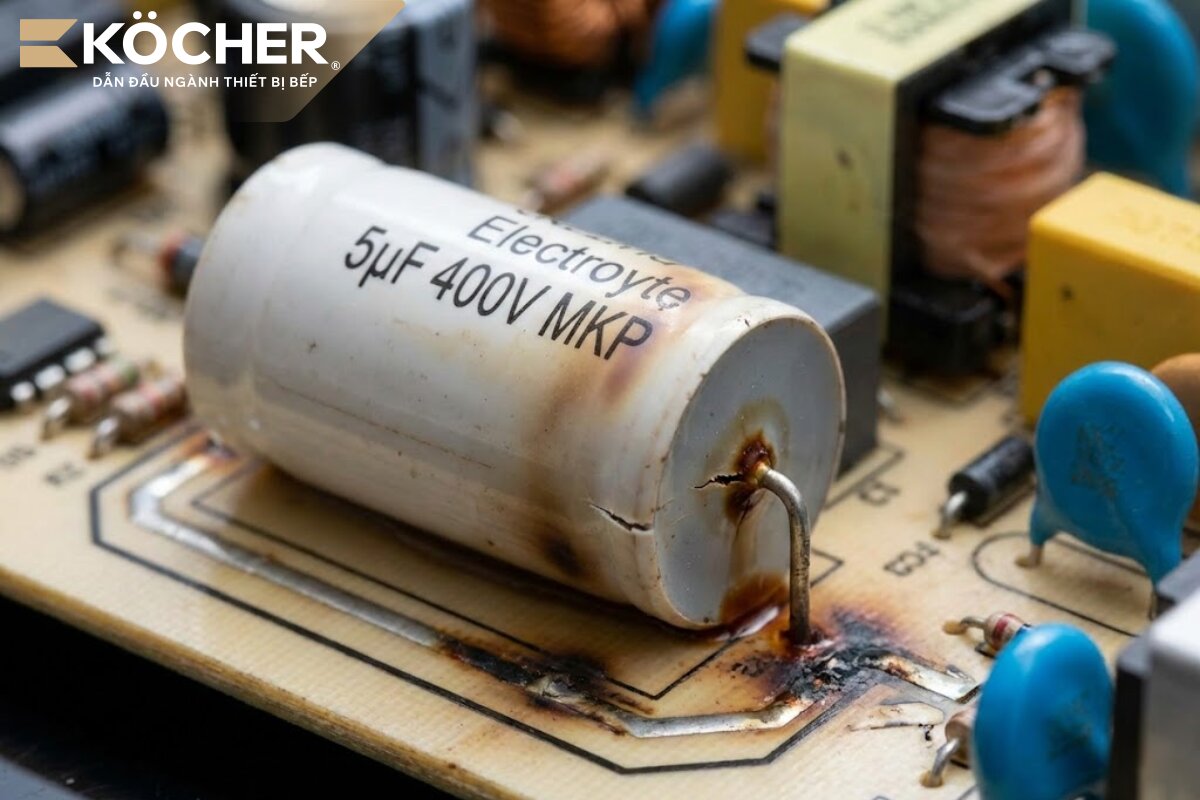 Hỏng tụ điện lọc nguồn khiến trị số giảm, làm hiệu suất gia nhiệt kém đi rõ rệt. (Ảnh minh hoạ)