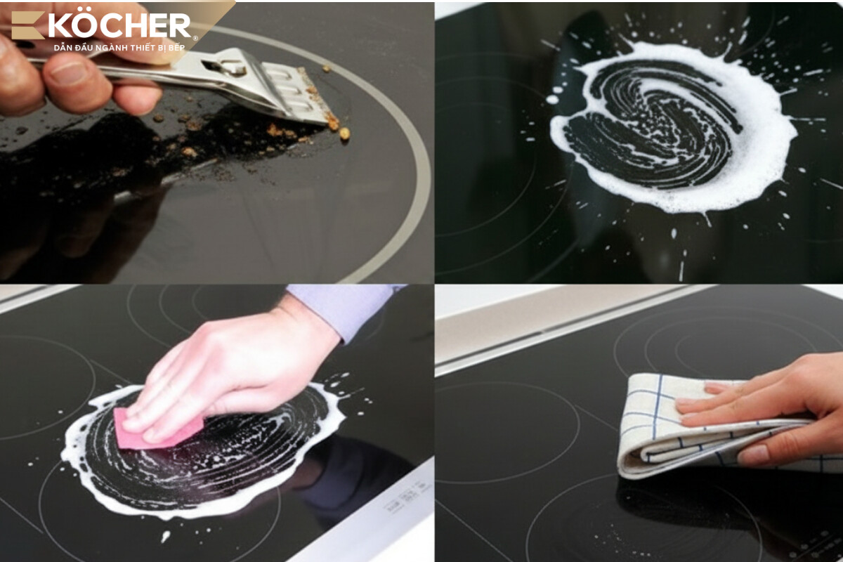 Một số cách vệ sinh vết bẩn cứng đầu trên mặt bếp từ hiệu quả.