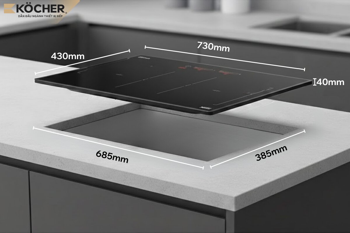 Đo đạc chính xác kích thước mặt đá và lỗ khoét giúp việc thay thế bếp ga âm sang bếp từ trở nên dễ dàng, thẩm mỹ và tiết kiệm chi phí sửa chữa.