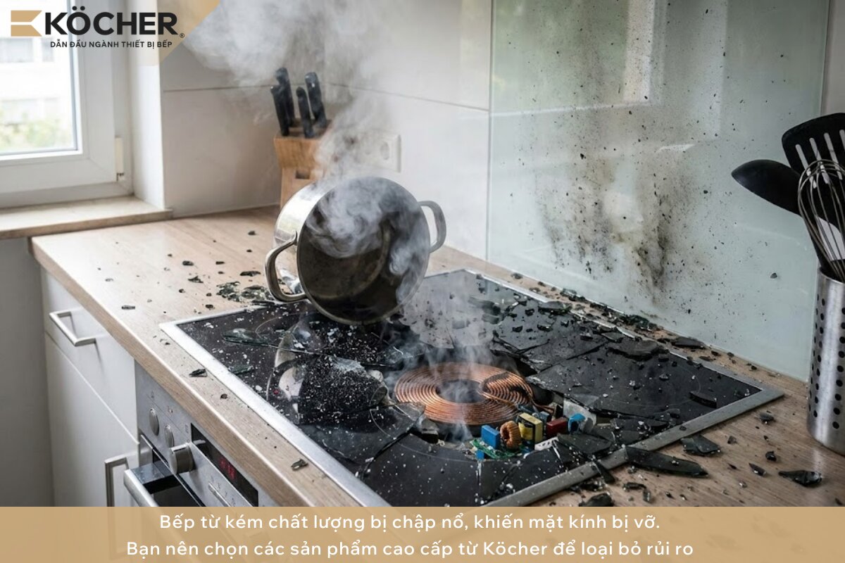 Mâm từ đồng pha nhôm rẻ tiền bị quá nhiệt bị nổ làm phá vỡ mặt kính.