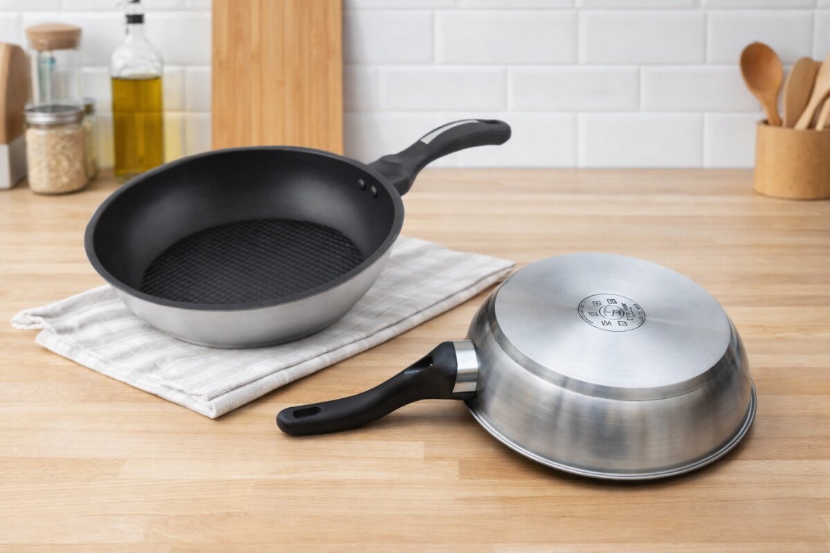 Chảo Fivestar thương hiệu Việt nổi bật với thiết kế đáy 3 lớp hoặc bề mặt sần tổ ong giúp tăng độ bền và tỏa nhiệt hiệu quả. (Nguồn ảnh: Internet)