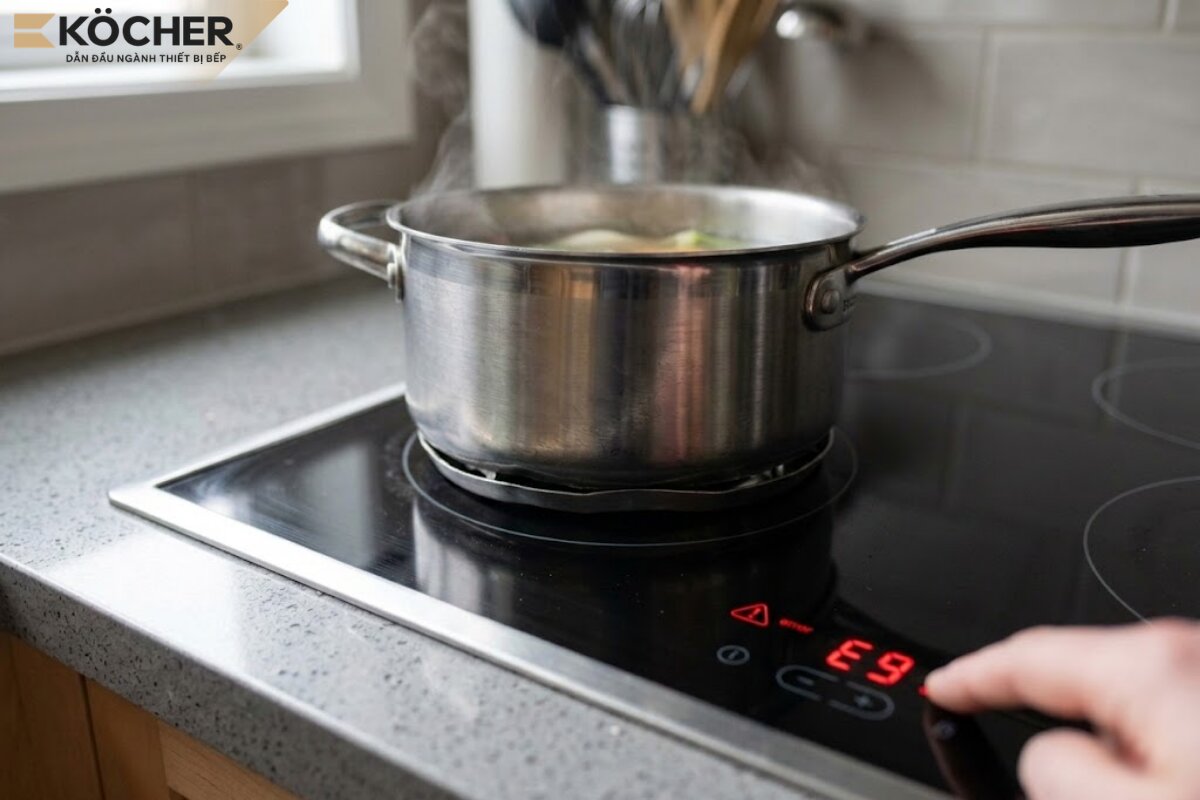 Sử dụng nồi có đáy cong vênh khiến bếp bị lỗi E9.