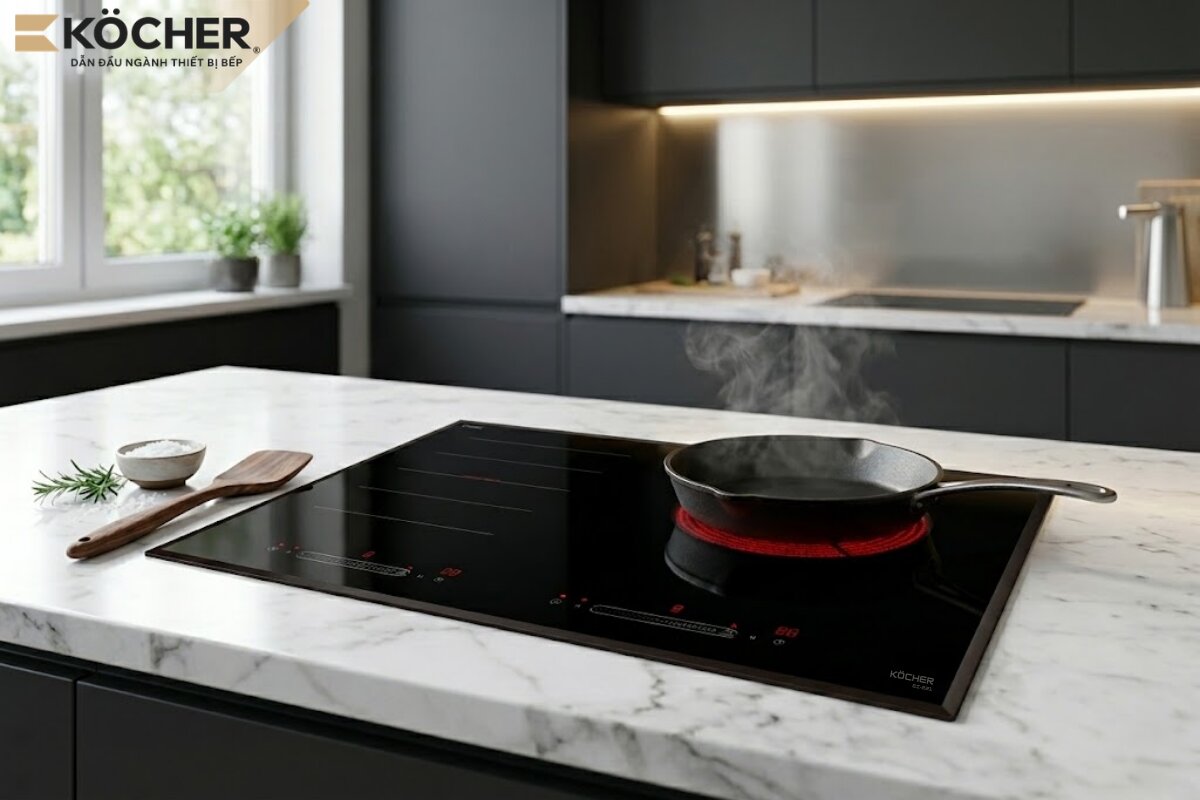 Bếp từ hồng ngoại Köcher EI-221 mang đến giải pháp đun nấu linh hoạt, tối ưu chi phí với tính năng đun "sôi liu riu" đặc trưng.