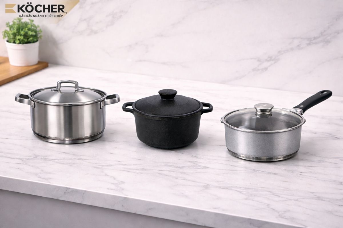 Ba loại nồi có thể nấu trên bếp từ là nồi inox, nồi gang và nồi hợp kim nhôm