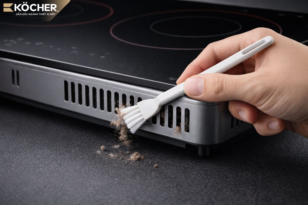 Vệ sinh khe thoát gió của bếp từ thường xuyên 2 - 3 tháng/lần để quạt gió hoạt động hiệu quả.