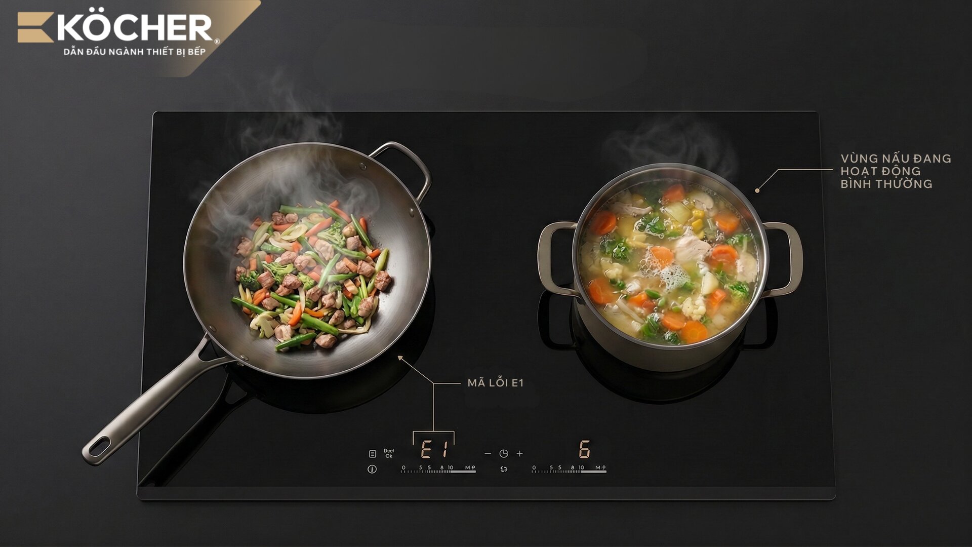 Quạt tản nhiệt không hoạt động khiến nhiệt tích tụ lâu và có thể khiến bếp bị lỗi E1.