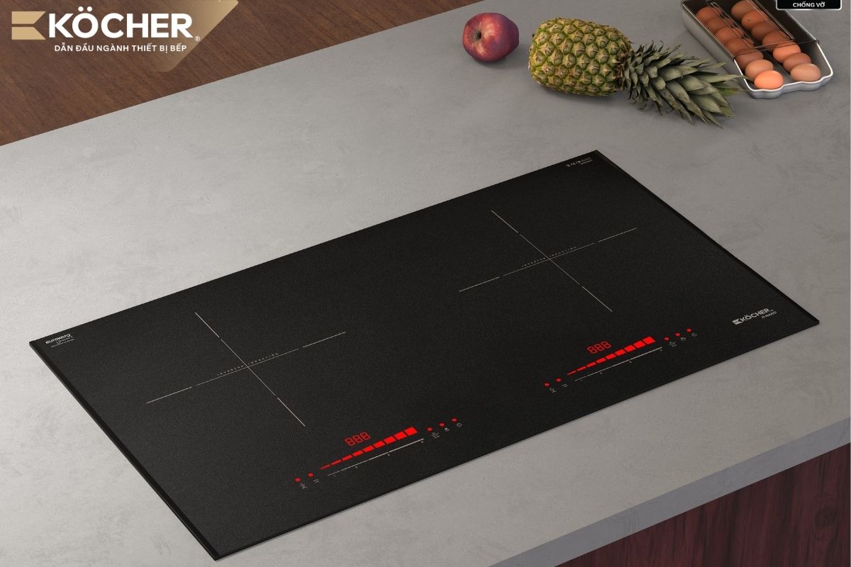 Bếp từ âm lắp đặt ẩn phần thân bếp dưới bàn bếp, giúp căn bếp thêm gọn gàng và sang trọng