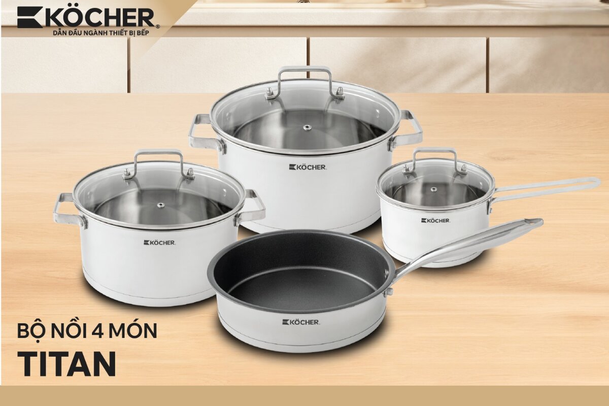 Bộ nồi Köcher Titan tương thích tốt với bếp từ.