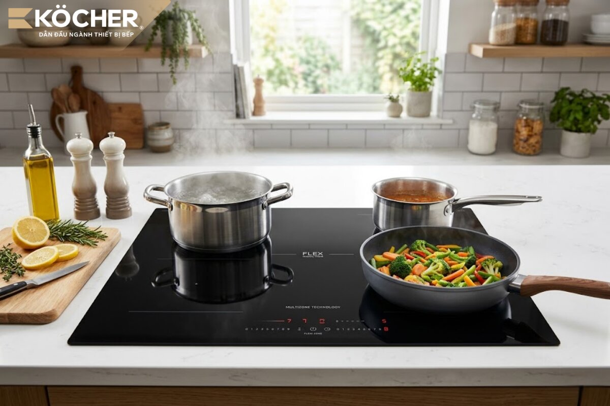 You can place pots anywhere on the cooking surface.