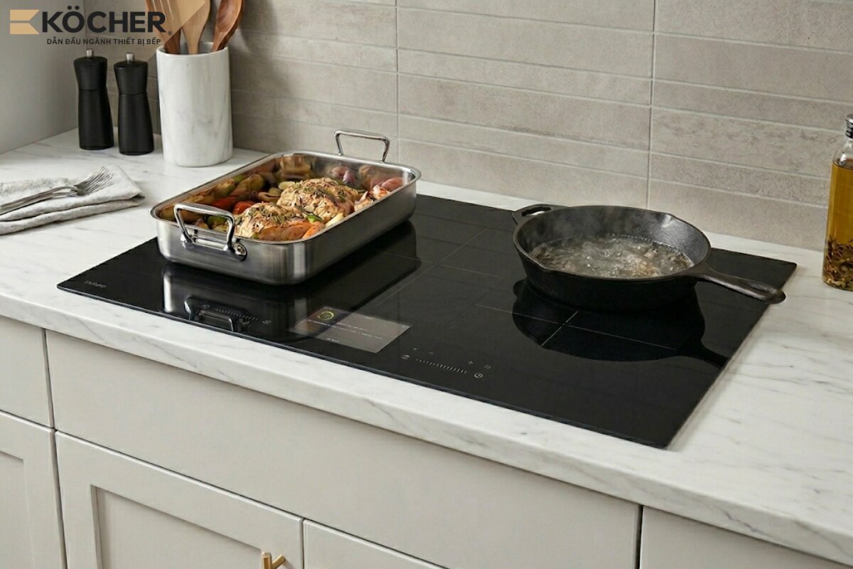 The multi-zone cooker can detect any shape and size of the pot's bottom.