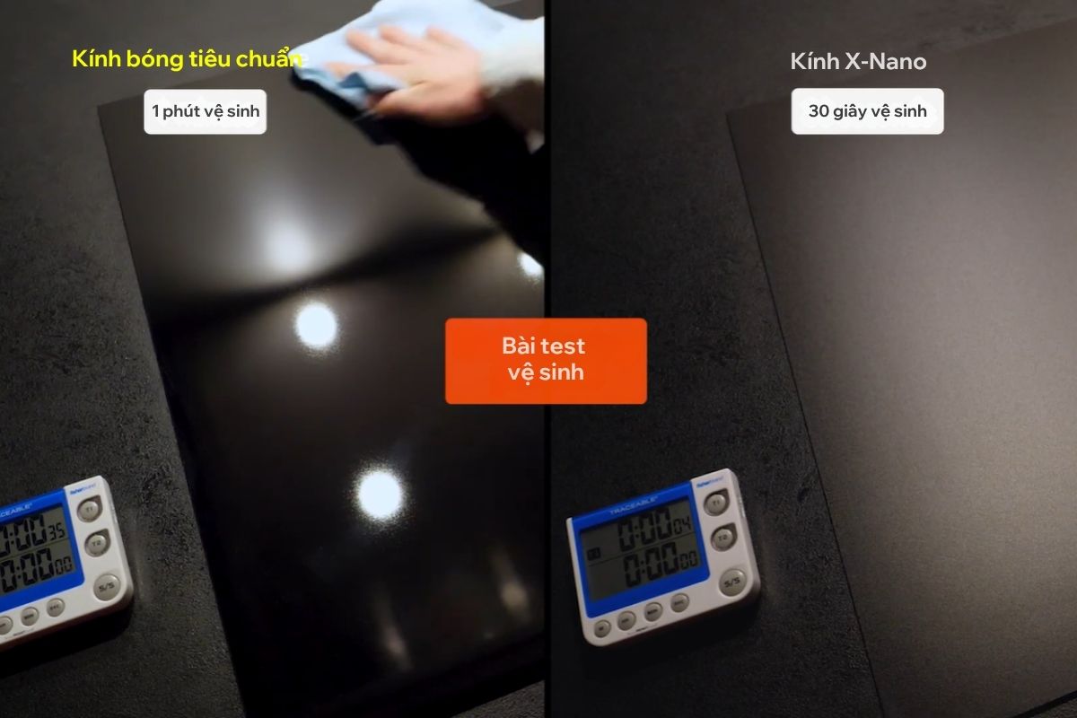 Kính nhám X-Nano có thời gian làm sạch dầu mỡ nhanh gấp 2 lần kính thông thường