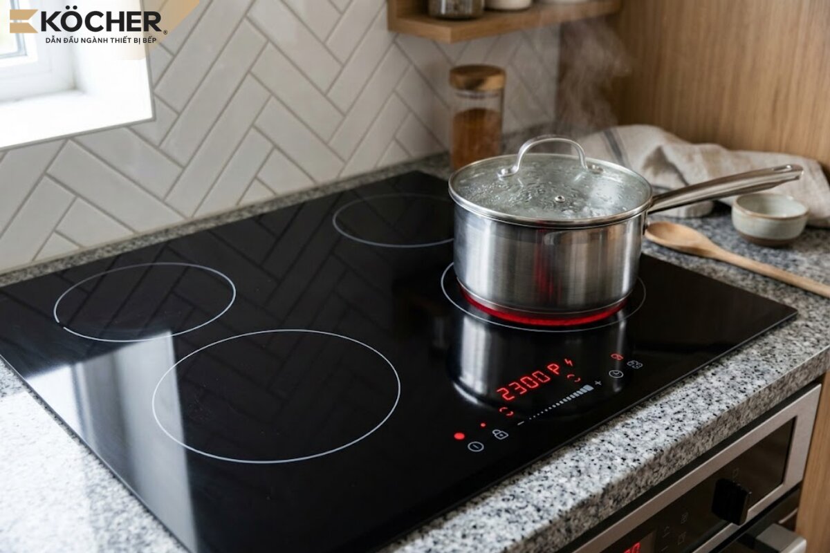 Vùng nấu bếp điện sẽ phát quang khi được sử dụng.