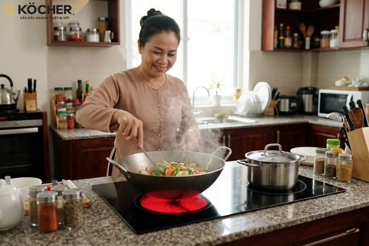 Bếp điện từ kết hợp hồng ngoại giúp bạn nấu đa dạng món ăn hơn.