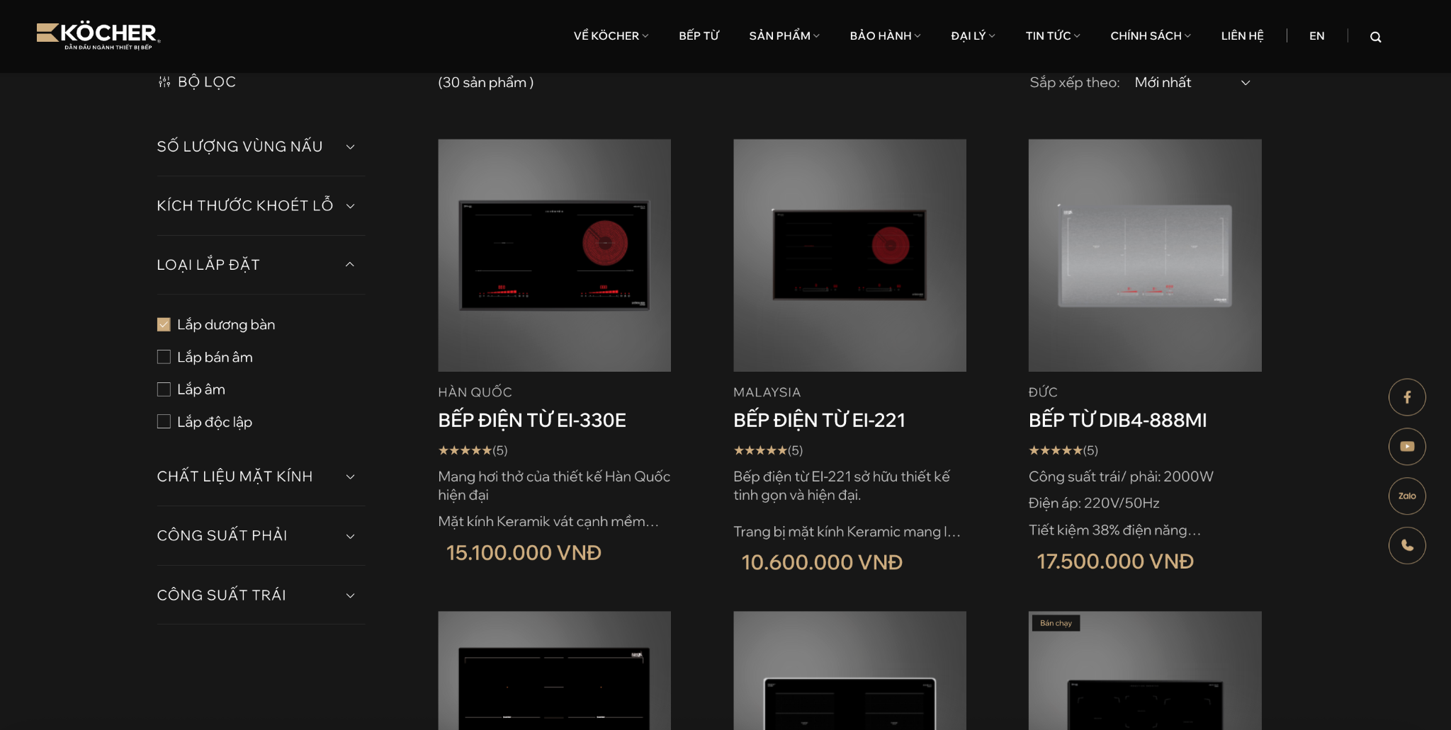 Danh mục bếp “lắp dương bàn” trên website Köcher