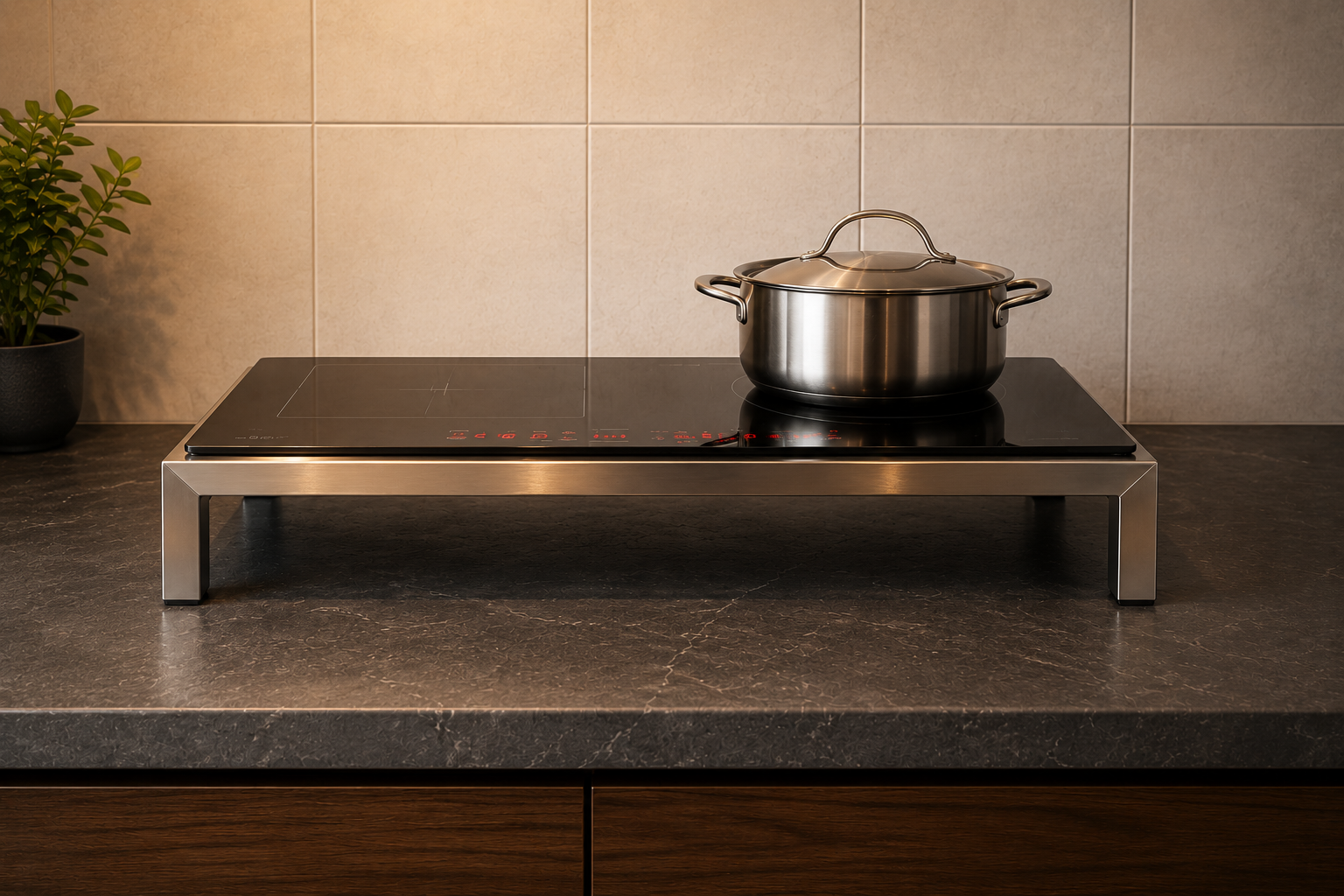 Khung đỡ inox giúp chuyển đổi bếp từ âm lắp sang dương