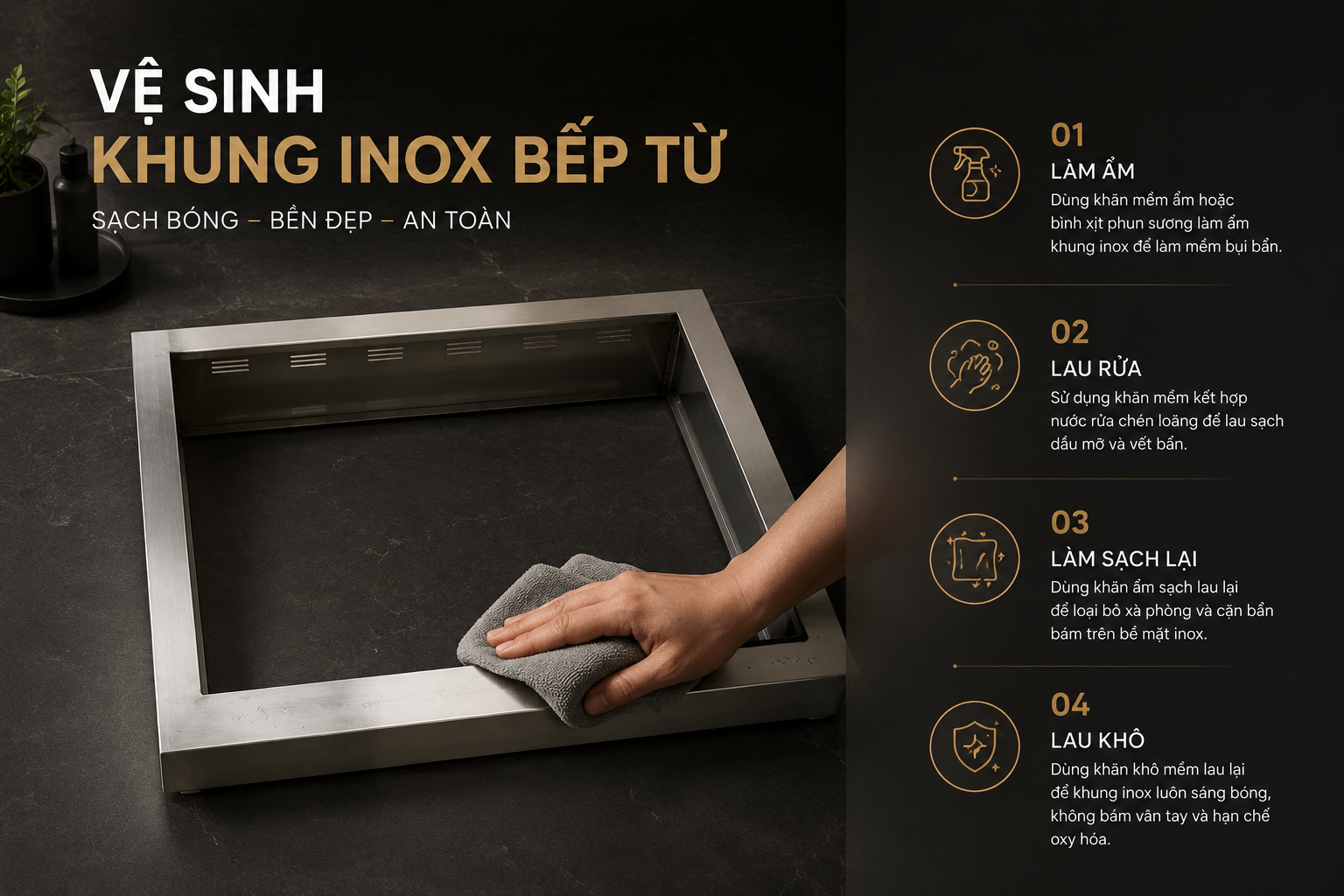 Vệ sinh khung inox bếp từ