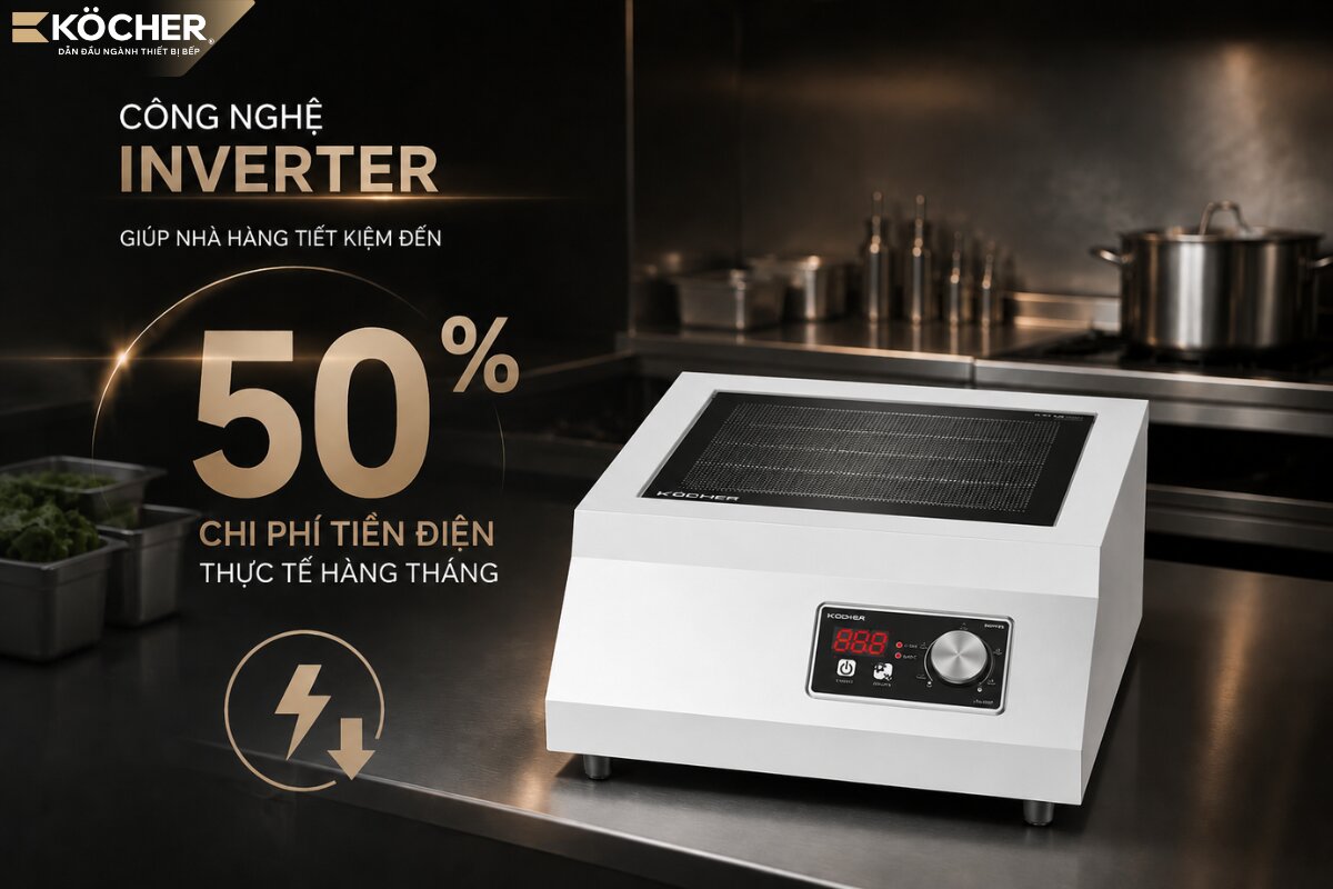 Bếp từ công nghiệp Inverter tiết kiệm điện đến 50% giúp tối ưu chi phí, đảm bảo độ ngon nguyên bản của món ăn.