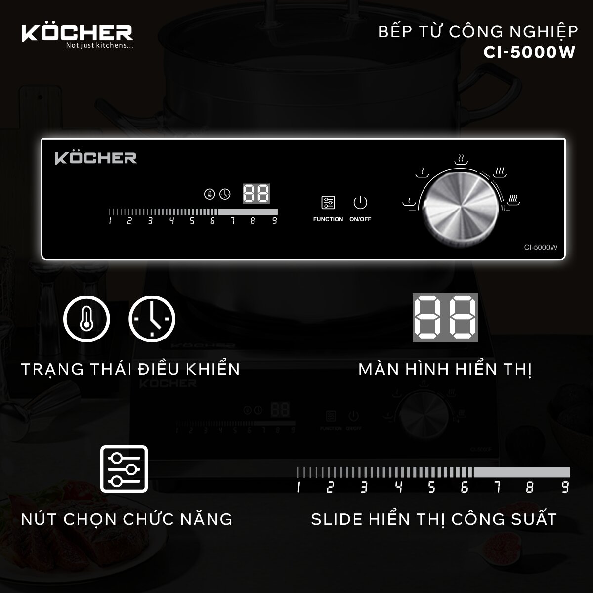Hệ thống điều khiển điều chỉnh công suất của bếp từ công nghiệp (nên ưu tiên dạng núm xoay) hoạt động nhạy bén