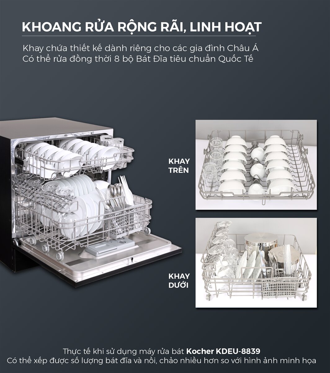 Khoang chứa của máy rửa bát cần linh hoạt, rộng rãi, phù hợp với thói quen nấu ăn của gia đình Việt