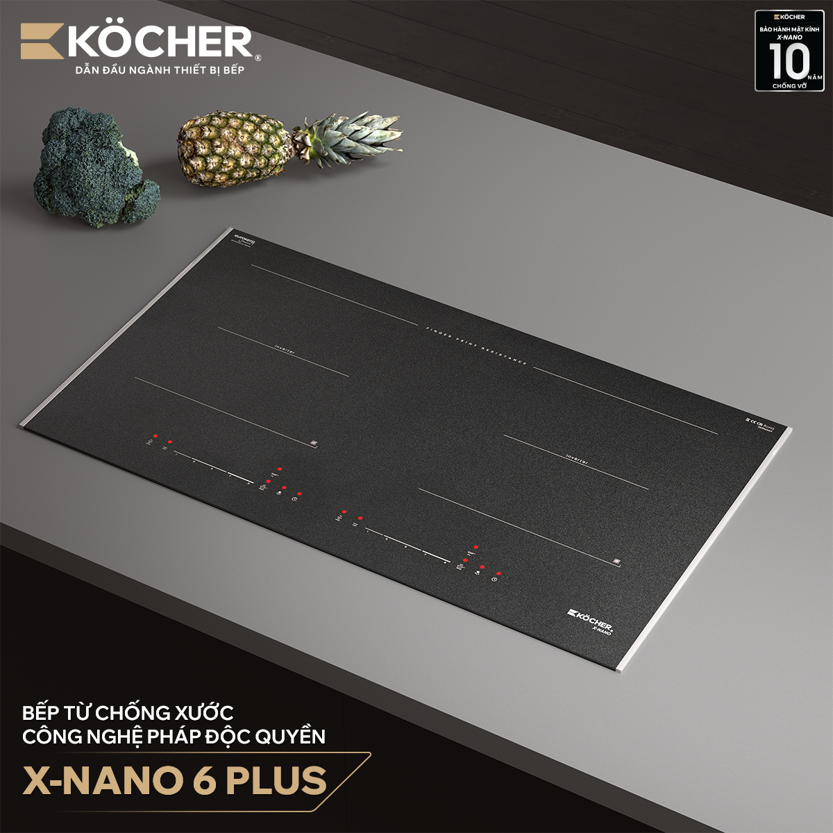 Bếp từ âm được lắp đặt để phần bụng bếp ẩn dưới mặt đá, chỉ để lộ phần mặt bếp