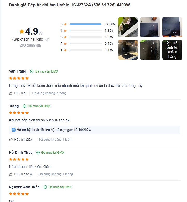 Đánh giá của người mua về bếp từ âm Hafele