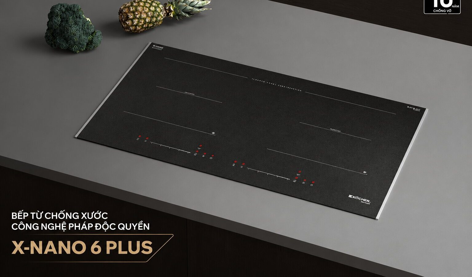 Bếp từ âm Köcher X-Nano 6 Plus được với toàn bộ phần thân máy được lắp âm đêm đến không gian liền mạch, sang trọng và tiết kiệm không gian cho căn bếp