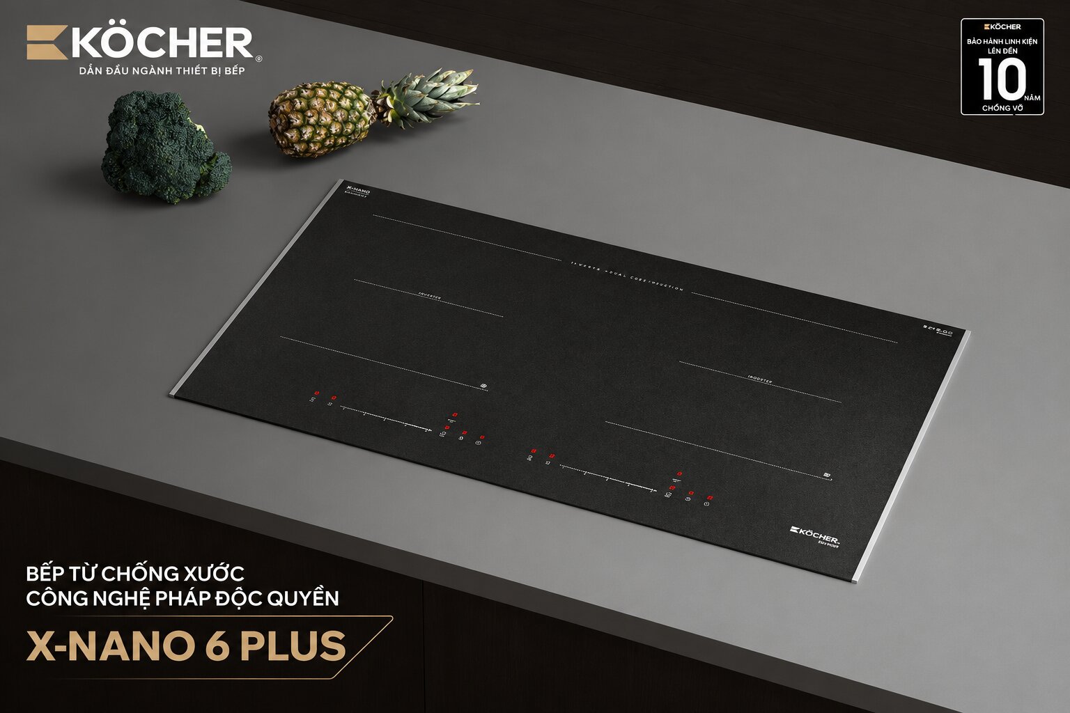 Bếp từ âm Köcher X-Nano 6 Plus được với toàn bộ phần thân máy được lắp âm đêm đến không gian liền mạch, sang trọng và tiết kiệm không gian cho căn bếp