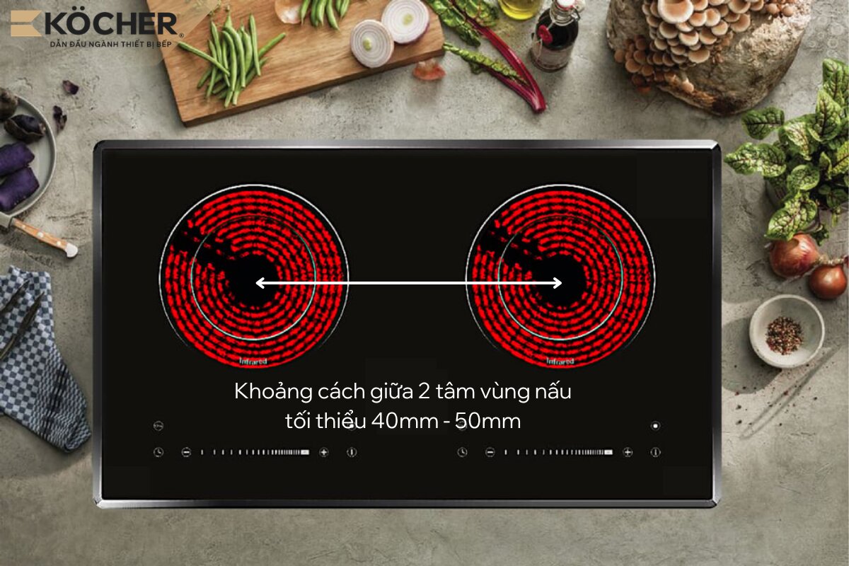 Nếu khoảng cách giữa 2 tâm vùng nấu quá nhỏ, hai nồi lớn đặt cùng lúc sẽ va vào nhau, gây lỗi trong quá trình nấu