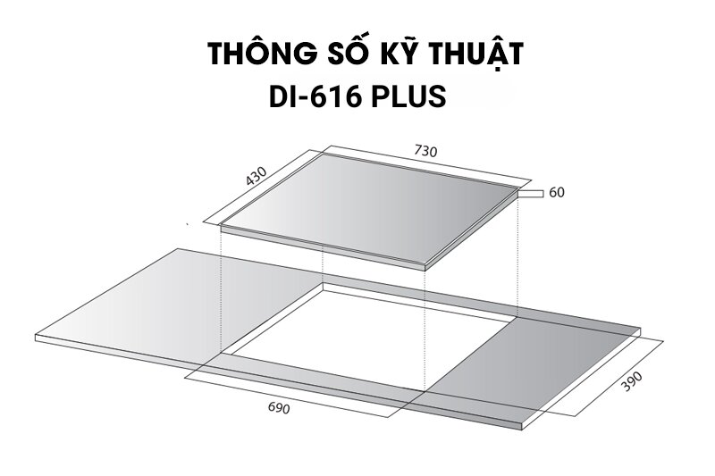 Độ dày bếp từ trong khoảng 6 - 9cm