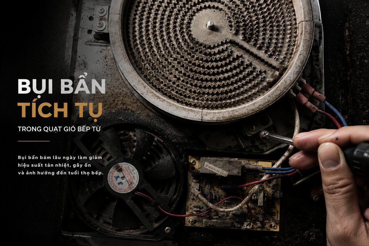 Bụi bẩn tích tụ trong quạt khiến quạt gió bếp từ kêu to (Ảnh minh hoạ)