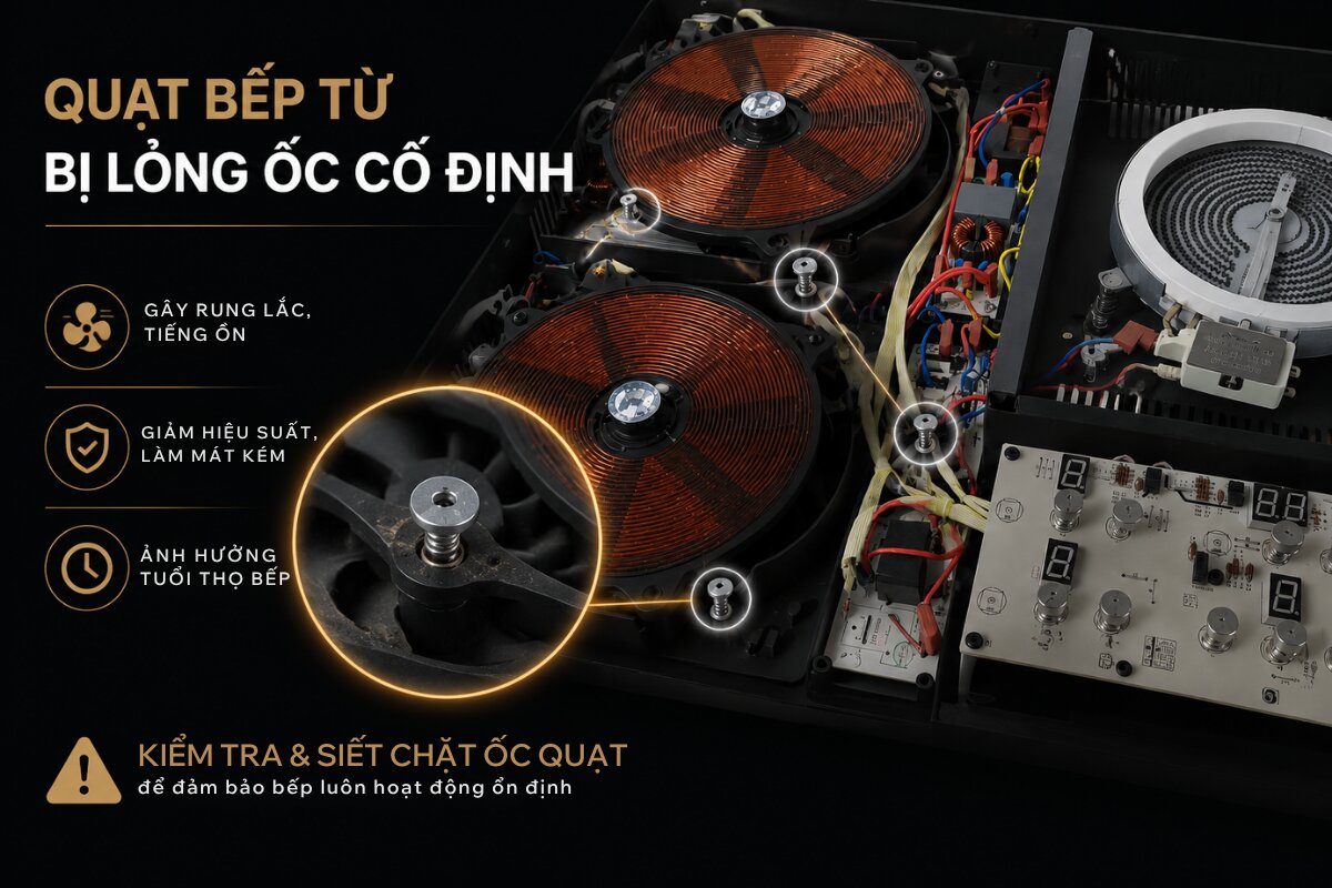 Quạt bếp từ bị lỏng ốc gây ra lỗi kêu to