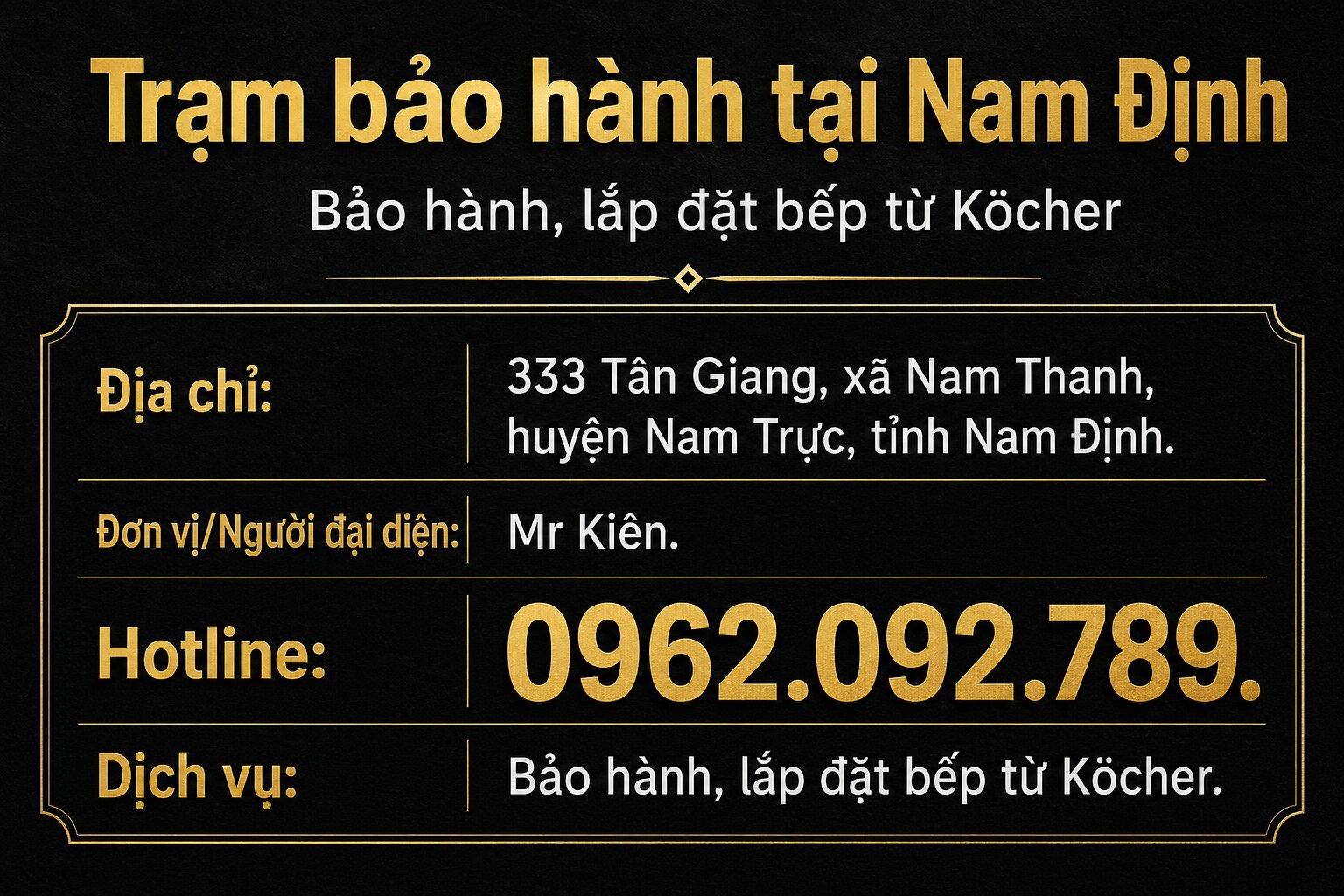 Đơn vị sửa bếp từ Nam Định tại Tân Giang là điểm bảo hành chính hãng của Köcher