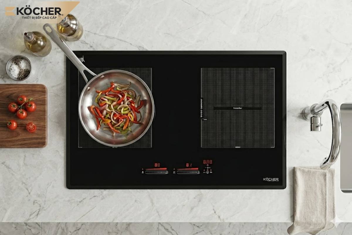 Chế độ xào trên bếp từ đôi phù hợp với các món rau xanh, thịt thái mỏng, tôm mực