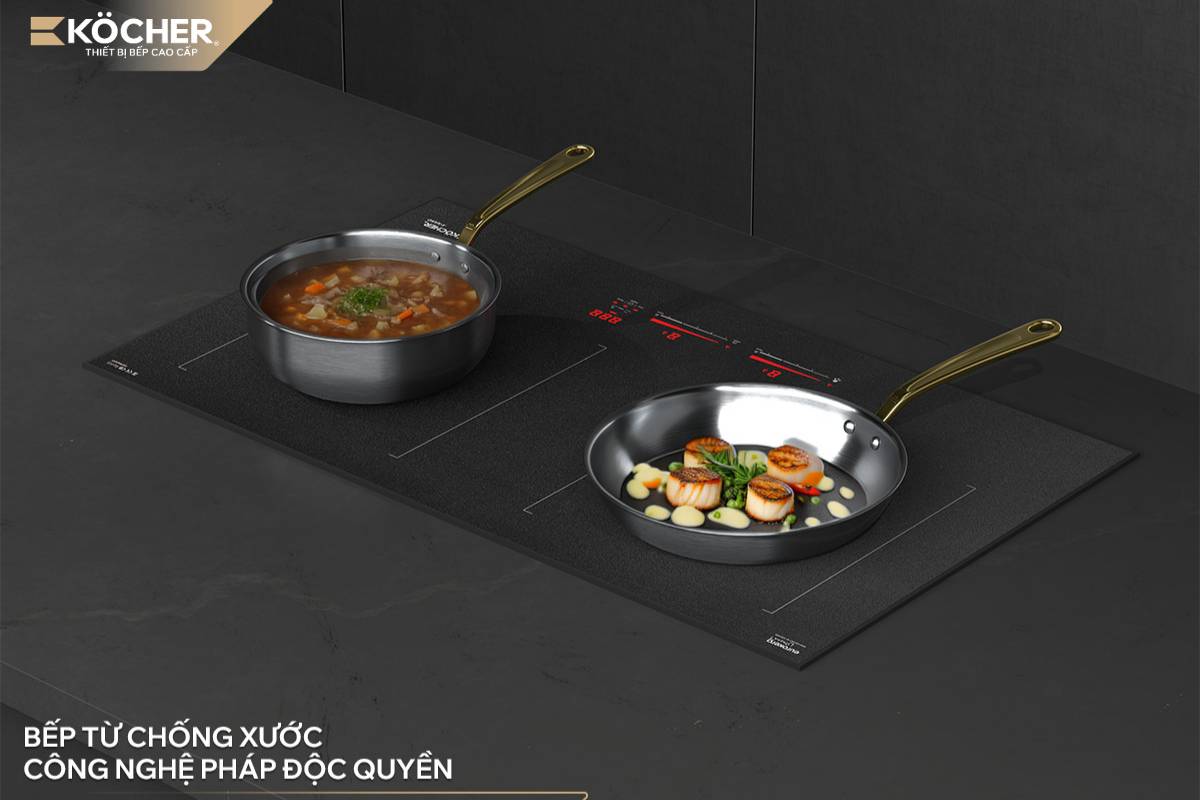 Bạn có thể thực hiện thao tác hầm ở 1 vùng nấu và vùng nấu còn lại chế biến món nhanh